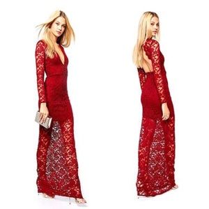 EUC Red Lace Cocktail Maxi Dress